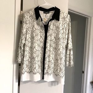 New NWT Karl Lagerfeld Floral Lace Overlay Lantern Sleeve Shirt Blouse SZ M
